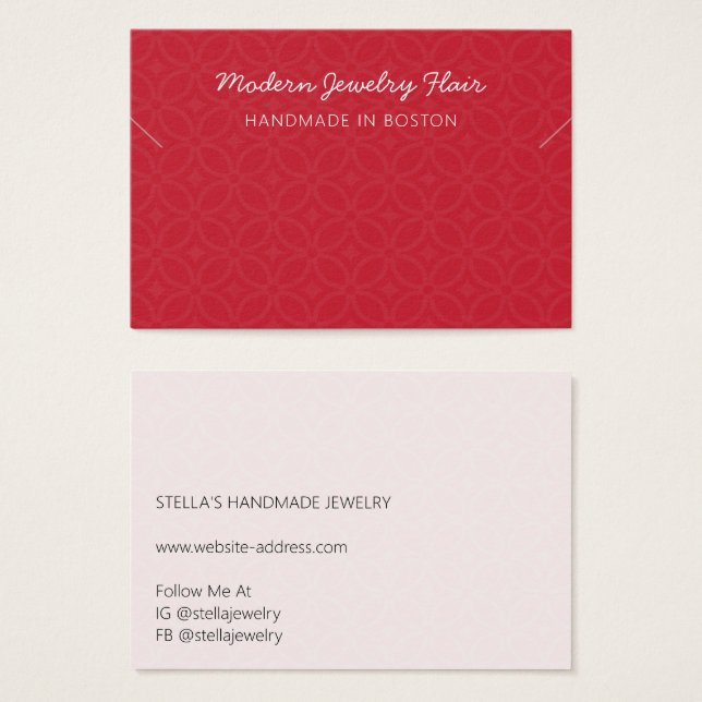 Modern Pattern Red Necklace Bracelet Display Card (Anverso y reverso)