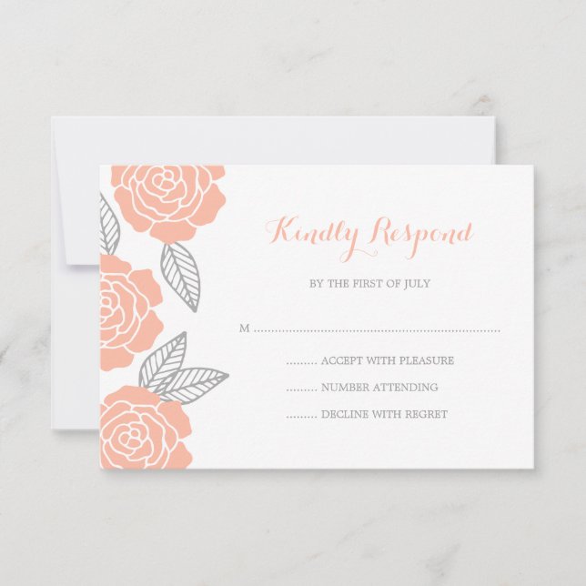 Modern Peach and Grey Rosa Wedding RSVP (Anverso)