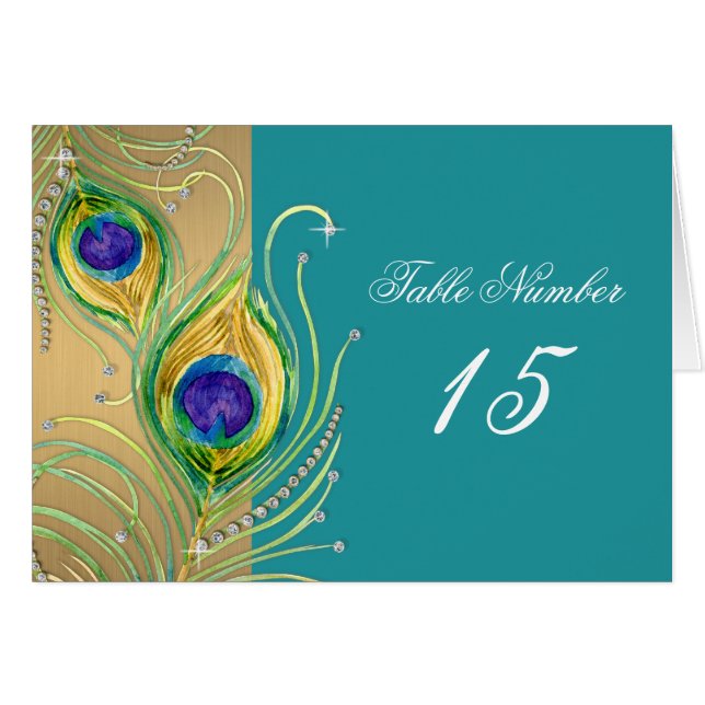 Modern Peacock Feathers Faux Jewel Scrorl (Anverso (Horizontal))