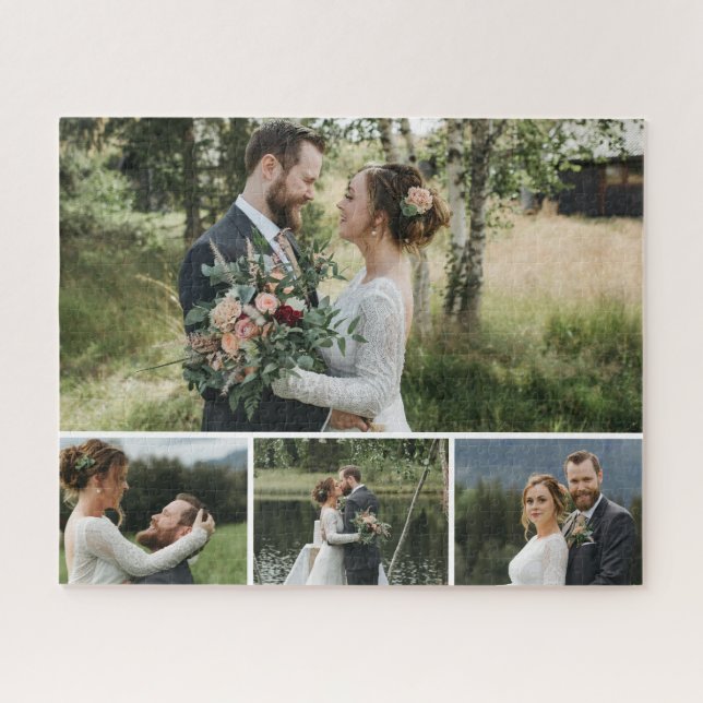 Modern Personalized 4 Photo Collage Jigsaw Puzzle (Horizontal)
