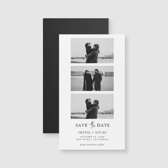 Modern Photo Strip Magnetic Wedding Save The Date (Anverso/Reverso)