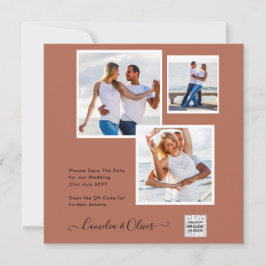 Modern PHOTO Wedding Invite QR CODE RSVP Cinnamon