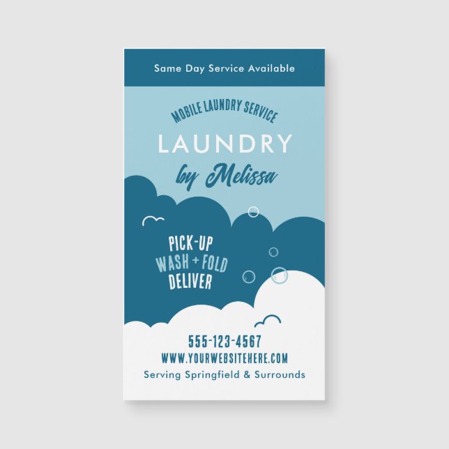 Modern Pick-Up Laundry Service Blue & White Magnet (Anverso)