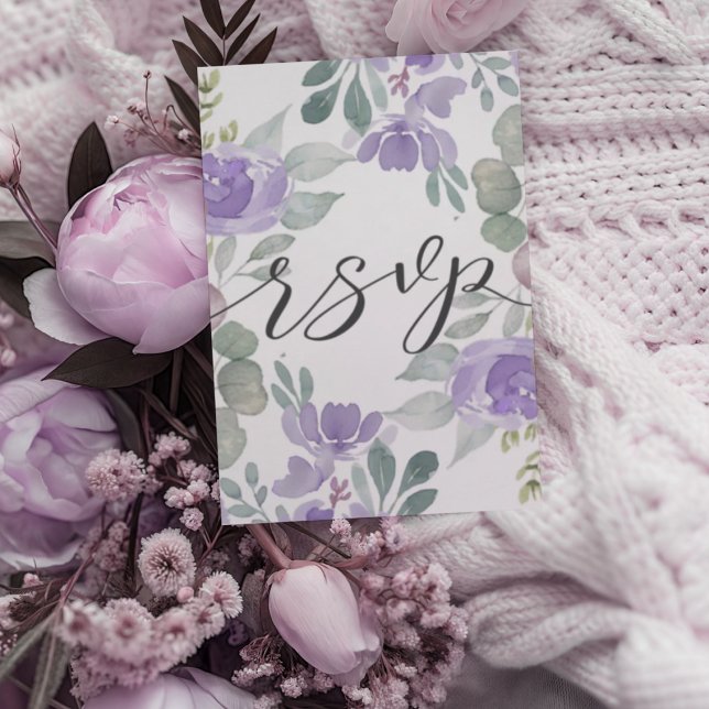 Modern Purple Floral Wedding RSVP (Subido por el creador)