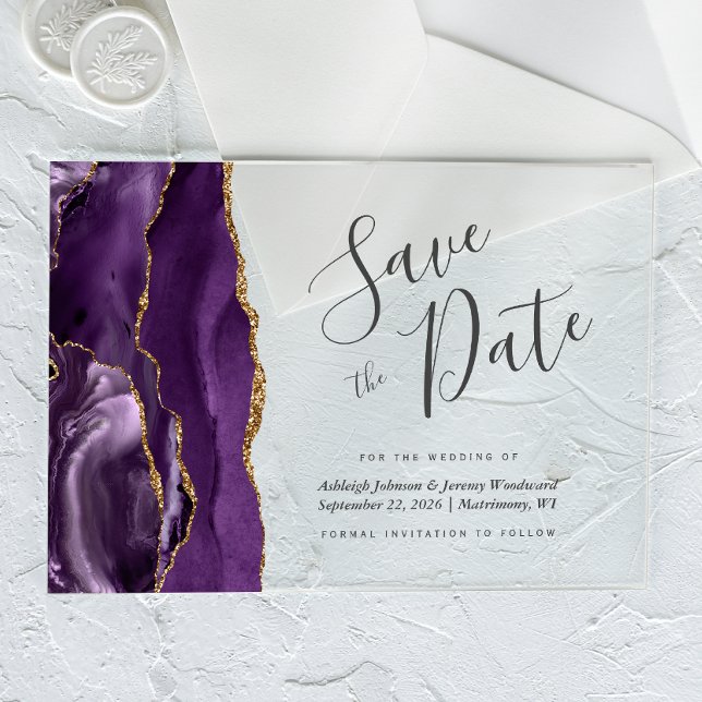 Modern Purple Gold Agate Guardar la tarjeta de fec (Subido por el creador)