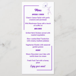 Modern Purple Line Art Floral Wedding Menu Card