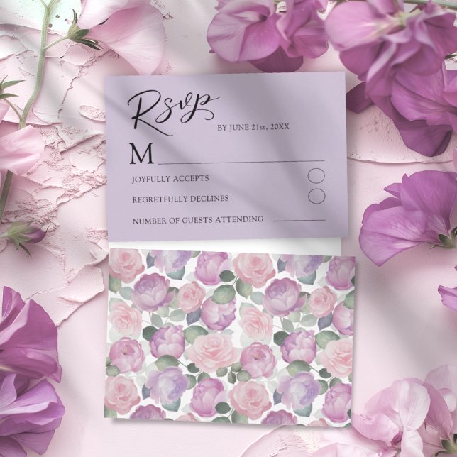 Modern Purple Rose RSVP Wedding Card (Subido por el creador)