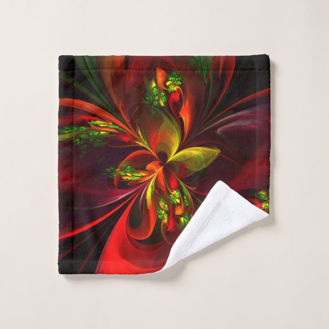 Modern Red Green Floral Abstract Art Pattern #05 (Toallita)