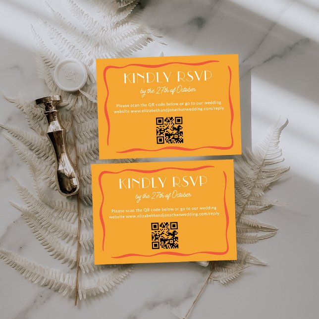 Modern Retro Bold Orange QR Code Wedding RSVP Card (Subido por el creador)
