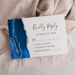 Modern Royal Blue Silver Agate Wedding RSVP