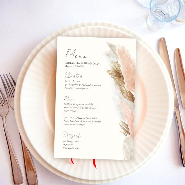 Modern Rustic Pampas Grass Wedding Menu Card (Subido por el creador)