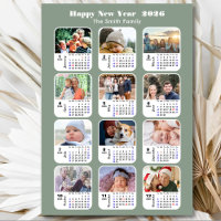 Modern Sage Green 2026 Calendario 12 Foto Magnétic