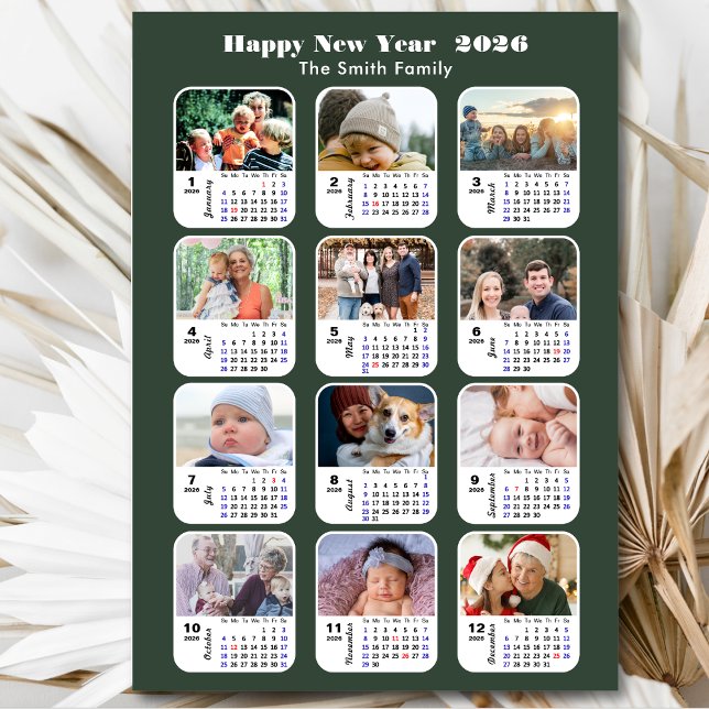 Modern Sage Green 2026 Calendario 12 Foto Magnétic (Subido por el creador)