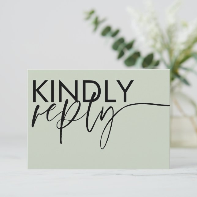 Modern Sage Green Calligraphy Wedding RSVP (Anverso de pie)