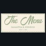 Modern Sage Green Stripe Wedding Dinner Menu Card<br><div class="desc">Elevate your reception tables with this modern sage green stripe wedding dinner menu card. The sleek stripe design adds a chic and contemporary touch, perfect for modern, minimalist, or nature-inspired weddings. Fully customizable with your menu items, names, and wedding date, this elegant card creates a cohesive and stylish look for...</div>