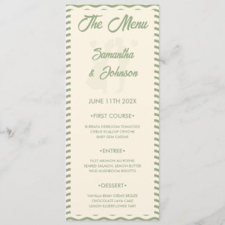 Modern Sage Green Wavy Stripe Wedding Menu Card
