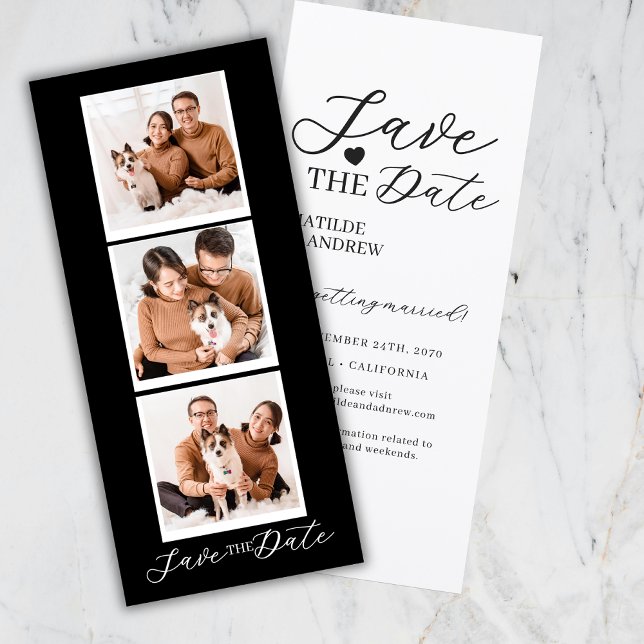 Modern Save The Date Black Collage Photo Strip (Subido por el creador)