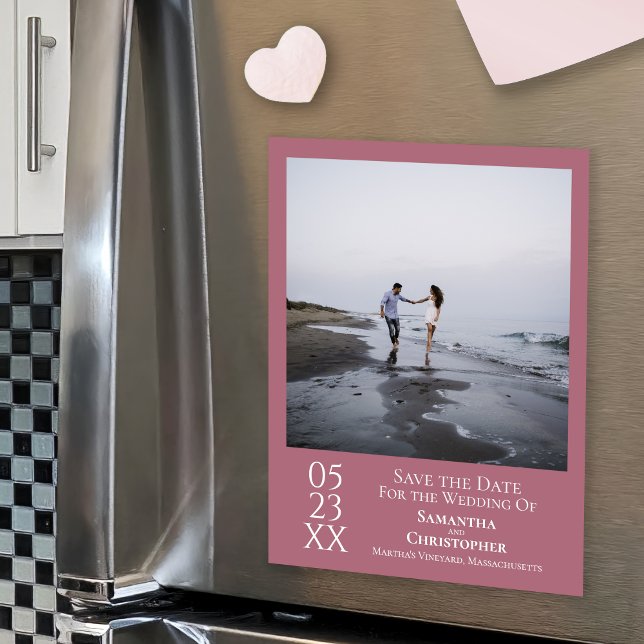 Modern Save the Date Photo Dusty Rosa Magnet (Subido por el creador)
