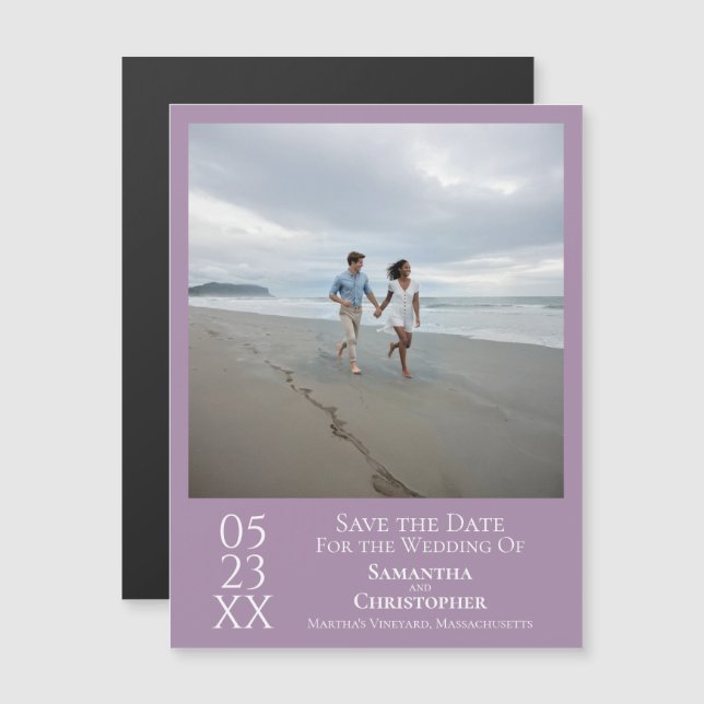 Modern Save the Date Photo Lavender Magnet (Anverso/Reverso)