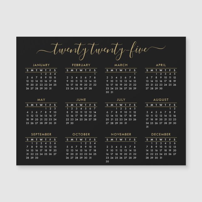 Modern Script Black Gold 2023 Calendar Magnet (Anverso)