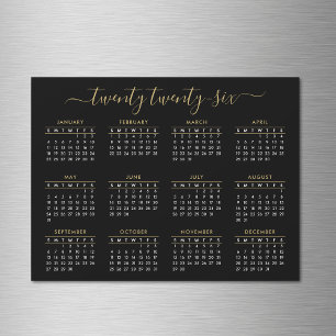 Modern Script Black Gold 2026 Calendar Magnet