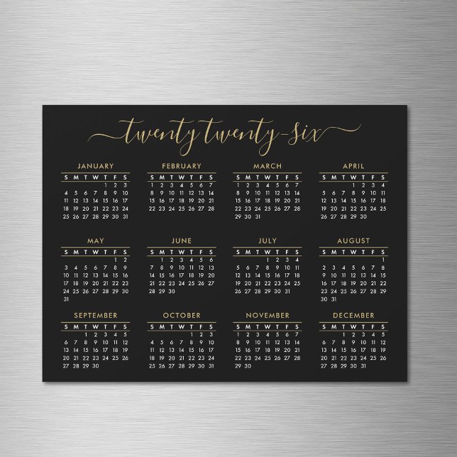 Modern Script Black Gold 2026 Calendar Magnet (Subido por el creador)