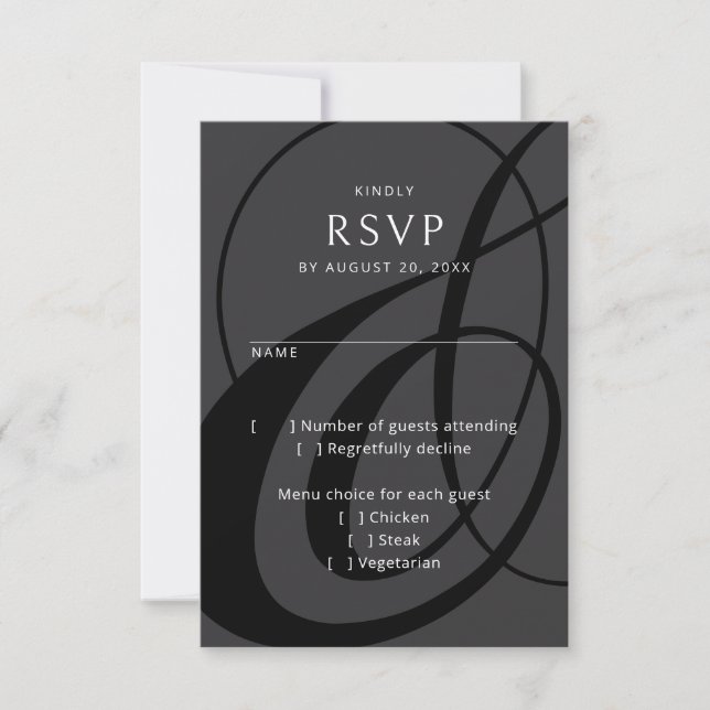 Modern Script Black White Ampersand Wedding RSVP (Anverso)