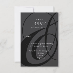 Modern Script Black White Ampersand Wedding RSVP