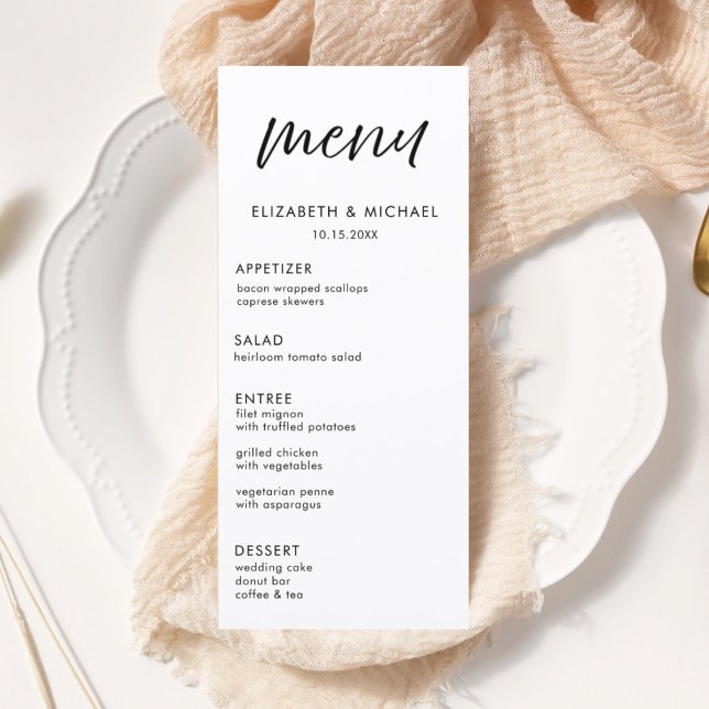 Modern Script Black & White Wedding Reception Menu (Subido por el creador)