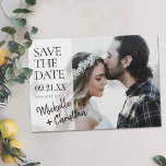 Modern Script Photo Wedding Guardar la invitación<br><div class="desc">Simplemente Moda. Esta elegante y moderna boda, salvo la plantilla de la tarjeta plana de fecha, tiene un diseño brillante, limpio y fresco, con un overlay semitransparente para el texto en la parte izquierda de la foto, lo que le da una sensación de flujo. Para añadir a este efecto, dependiendo...</div>