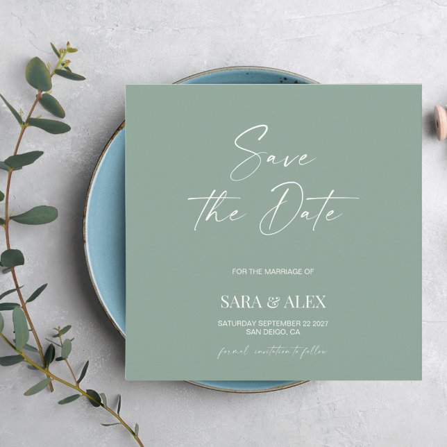 Modern script sage green typography wedding save  (Subido por el creador)