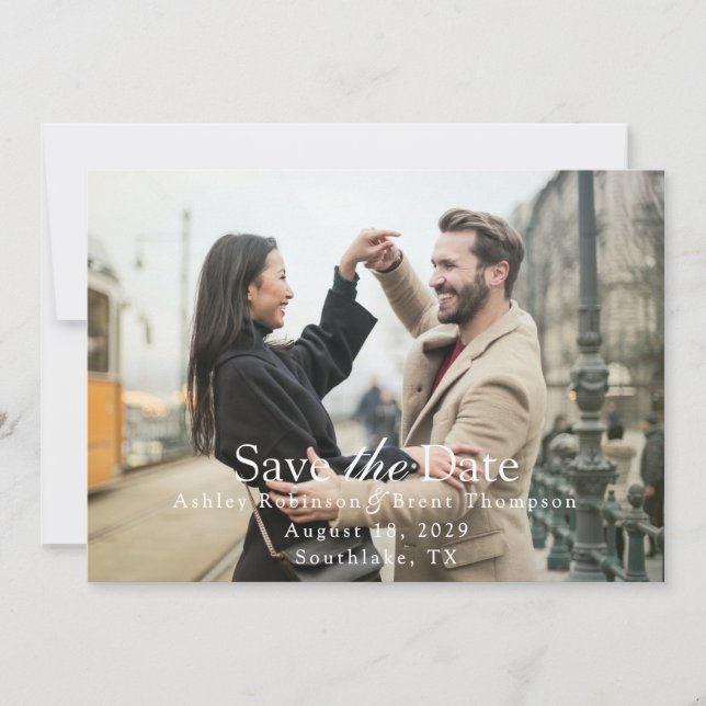 Modern Script White Text Horizontal Photo (Anverso)