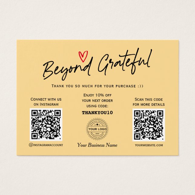 Modern Script Yellow QR code gift certificate card (Frente)
