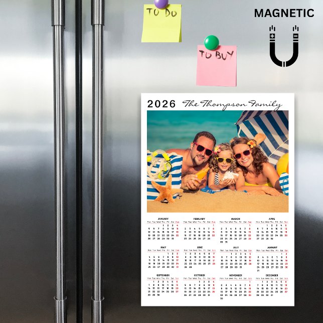 Modern Simple 2026 Calendar One Photo Magnet (Subido por el creador)