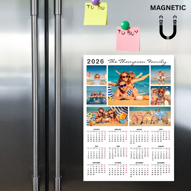 Modern Simple 2026 Calendar Photo Collage Magnet (Subido por el creador)