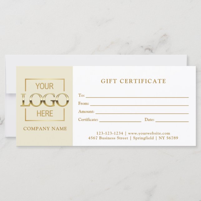 Modern Simple Beige Business Logo Gift Certificate (Anverso)