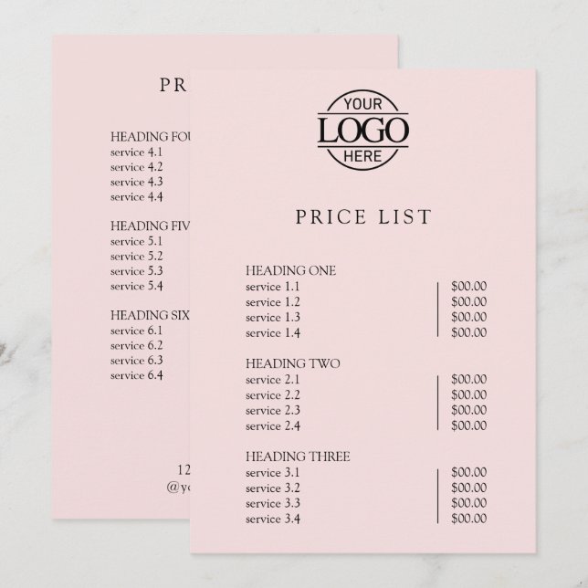 Modern Simple Professional Logo Menu Price List (Anverso / Reverso)