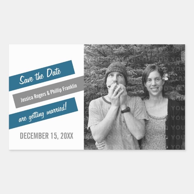 Modern Slant Save the Date Pegatinas (Azul/Gris) (Anverso)