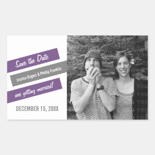 Modern Slant Save the Date Pegatinas (Púrpura/Gris