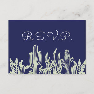 Modern Starry Sky y Cactus Navy Wedding RSVP