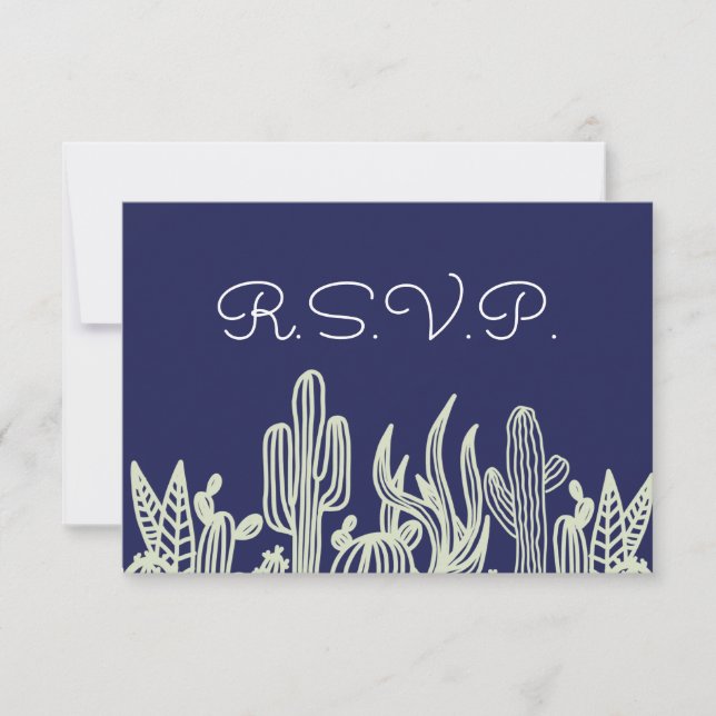 Modern Starry Sky y Cactus Navy Wedding RSVP (Anverso)