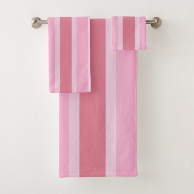 Modern striped bath towel set in dark light pink (In situ)