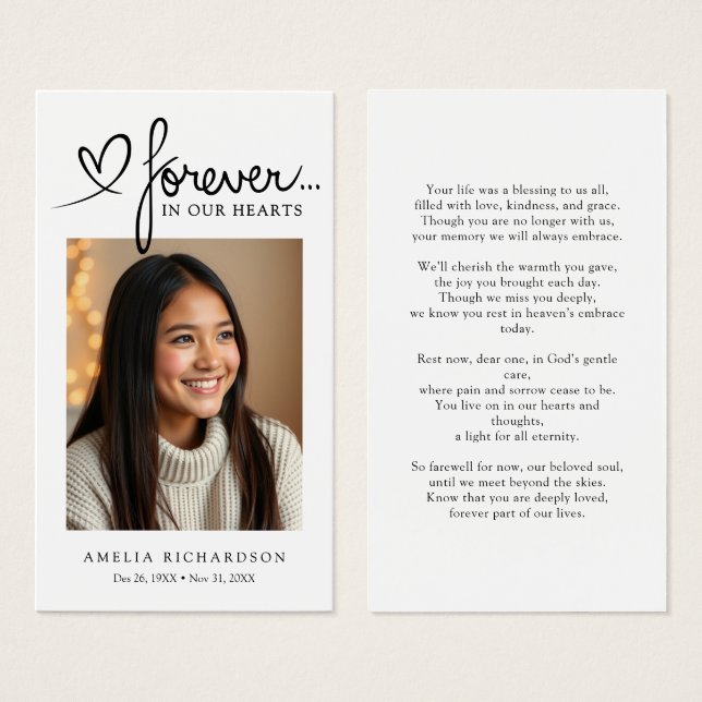 Modern Sympathy Photo Funeral Memorial Prayer Card (Anverso y reverso)