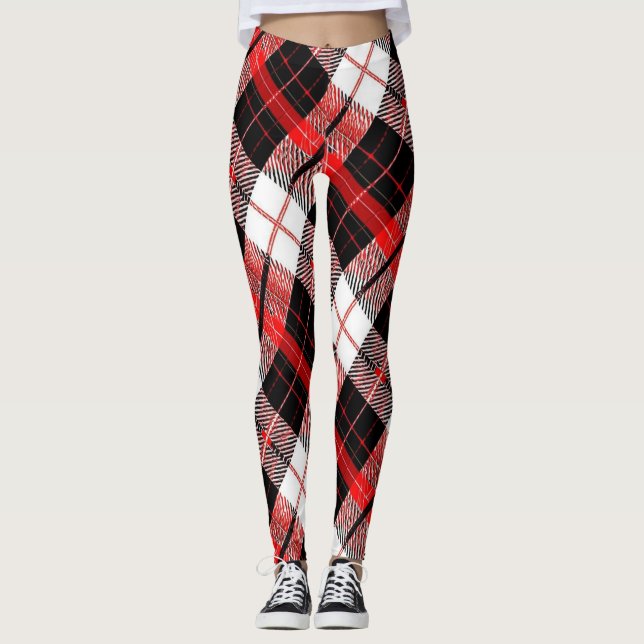Modern Tartan Red, Black and White Leggings (Anverso)