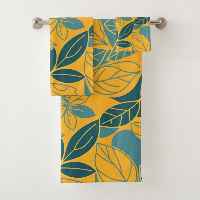 Modern Teal and Gold Botanical Leaf (In situ)