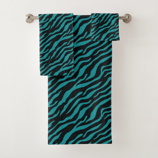 Modern Teal Animal Print Shower Curtain (In situ)