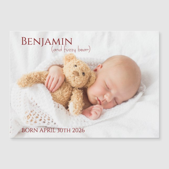 Modern Timeless Photo Magnetic Baby Announcement (Anverso)