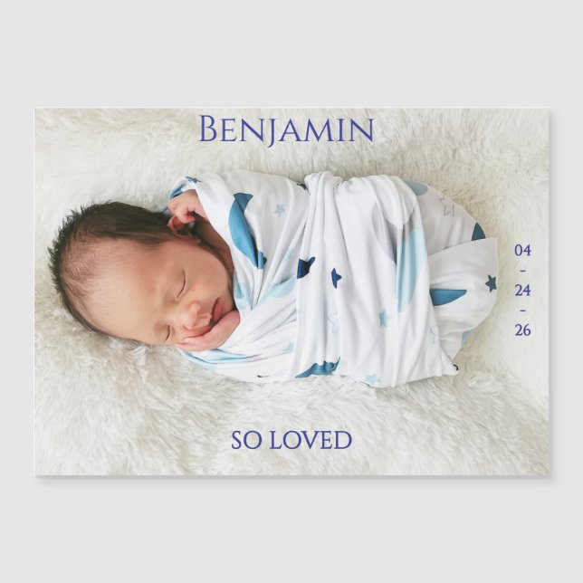 Modern Timeless Photo Magnetic Baby Announcement (Anverso)