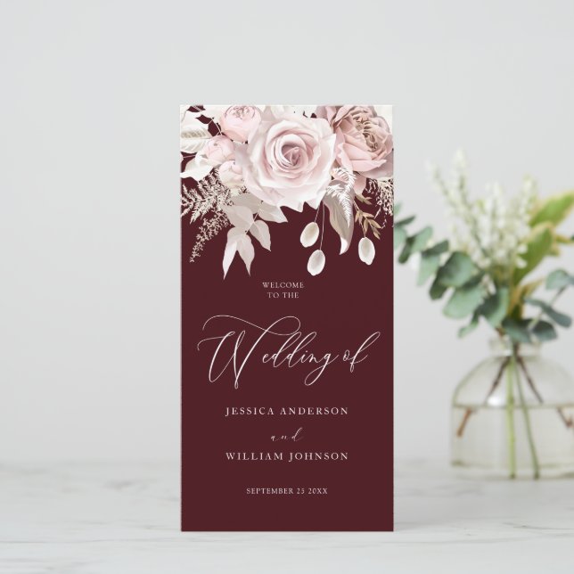 Modern Trendy Deep Burgundy Blush Wedding Program (Anverso de pie)