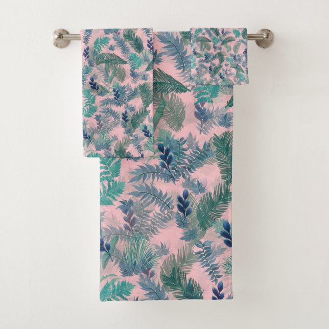 Modern Tropical Blue Foliage Pink Pattern (In situ)
